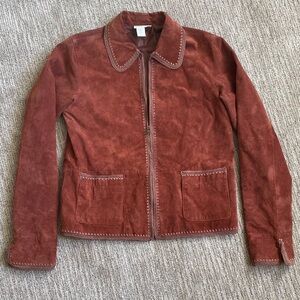 Crochet Leather Rust Red Leather Jacket